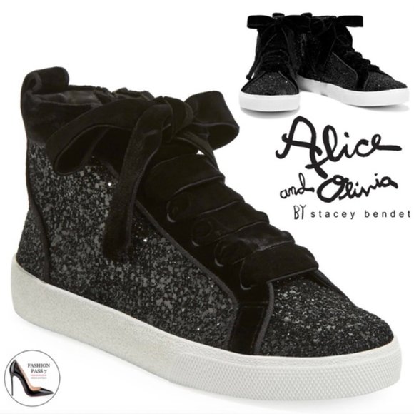 Alice + Olivia Camil Glitter Womens Mid-Top Black Fashion Sneakers Athletic Shoe - Picture 1 of 10